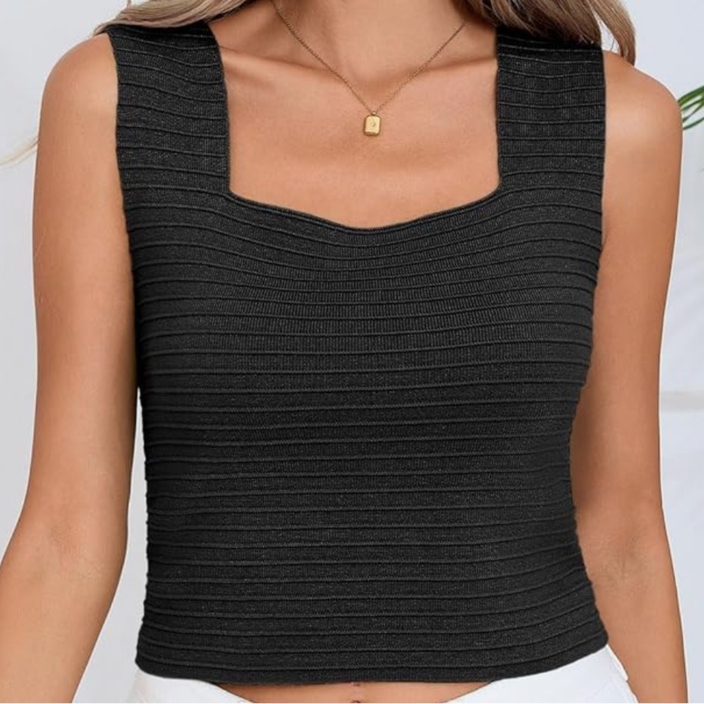 Black Ribbed Square Neck Crop Top